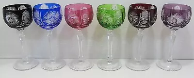Buy Bohemian Crystal Coloured Clear Cut Wine/Hock Glasses 6 X Vintage(7.5  19cm) • 124.99£