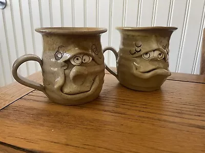 Buy 2 Handmade Pretty Ugly Face Studio Pottery Mugs Fun Gift Present Collectable • 9.50£