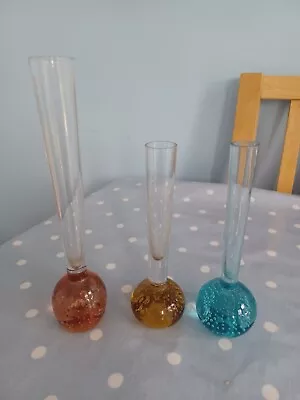 Buy Vintage 1960s/1970s Glass Bud Vases With Bubble Paperweight Effect Bases • 15£
