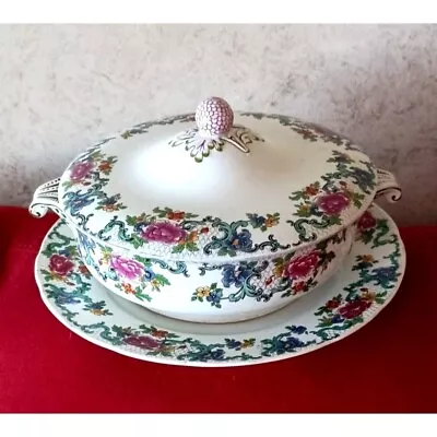 Buy Booths Floradora England Covered Casserole Vegetable Dish Soup Turreen And Plate • 90.86£