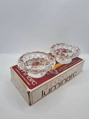 Buy 2 Vintage Luminarc Ingrid France Crystal Glass Candle Holders Pair New  • 12.99£