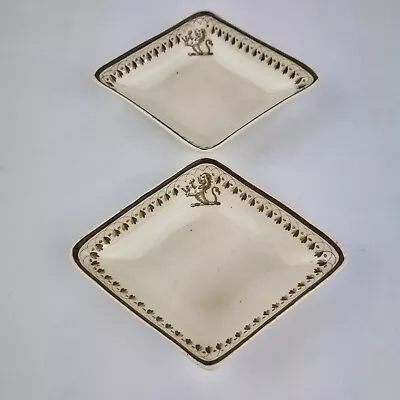 Buy Antique Pair 19thC Wedgwood Creamware Small Lozenge Shaped Dishes Armorial Crest • 95£