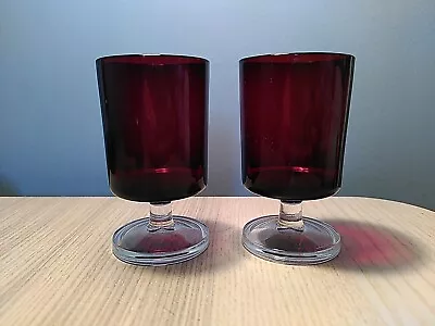 Buy Vintage French Luminarc Ruby Red 4  Wine Glass Cranberry Glass X 2 • 8.99£