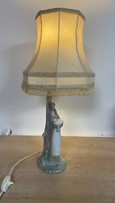 Buy Lladro Handmade Spanish Ceramic Table Lamp, Girl Holding Lamb Against A Tree • 45£