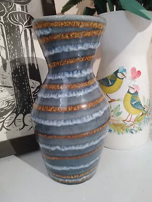 Buy West German Pottery Vase Blue And Gold Striped Vase For Flowers, Vintage • 10£