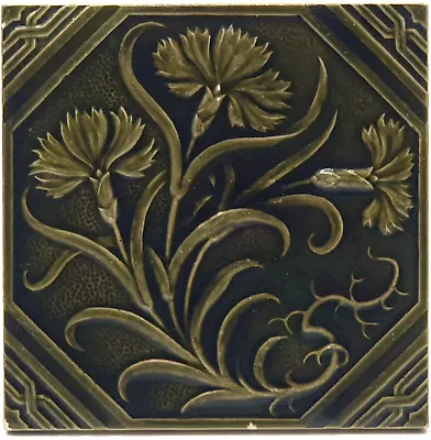 Buy Antique Fireplace Majolica Tile Triple Flower By Mintons China Works C1900 • 55£