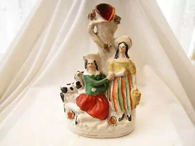 Buy Antique Staffordshire Flat Back Man Woman & Dog Figurine 8.2  In Height. • 9.99£