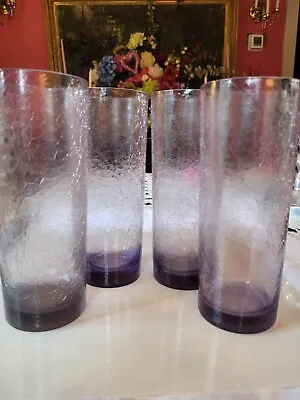 Buy Vintage Pristine MCM Set Of 4 Hand Blown Purple Crackle Glass Drinking Glasses  • 55.91£