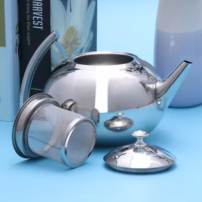 Buy Stainless Steel Metal Teapot Cafe Tea Coffee Drink Restaurant Kitchen Flip Lid • 11.69£