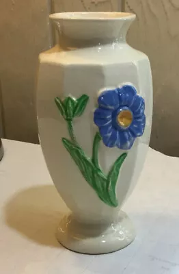 Buy Vintage American Art Pottery Vase Marked USA Blue Flower • 7.45£