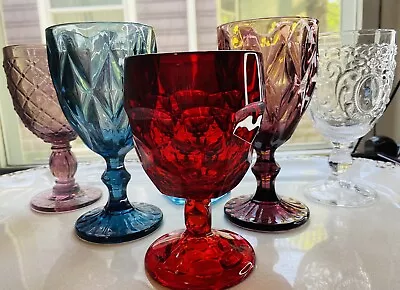 Buy Boho Wedding Water Wine Goblet Rainbow Color Glasses Curated Indiana Set Of 6 • 61.78£