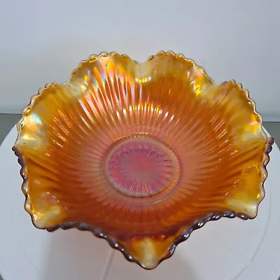 Buy Carnival Glass Bowl Ruffled Edge Large Dish Marigold Vintage 20cm Diameter  • 8.99£