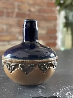 Buy Antique C1900’s Royal Doulton Blue & Tan Stonewear Perfume Bottle / Posy Vase • 29.99£