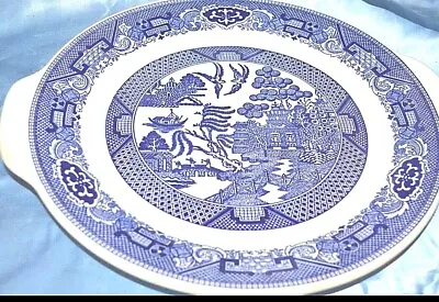 Buy Vintage  WILLOW WARE ROYAL CHINA Blue Willow CAKE PLATE Platter W HANDLES 11.5” • 16.77£