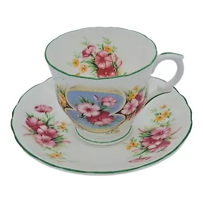 Buy Crown Staffordshire Teacup & Saucer Set  January Anniversary Floral Bone China  • 9.99£