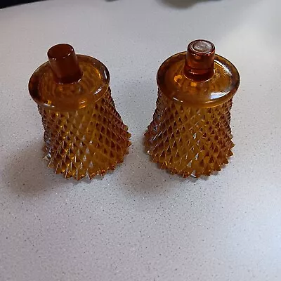 Buy Vintage Set Of Amber Colored  Glass Diamond Pattern Candle Holder • 9.06£