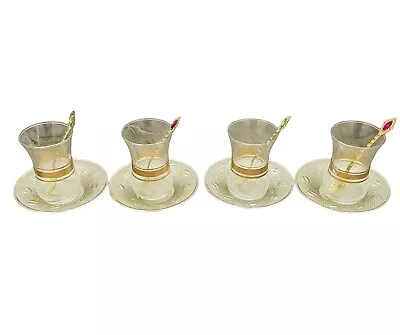 Buy Set Of4 Turkish Tea Glasses Set Saucers Spoon Glassware Drinking Tea Arabic • 9.99£