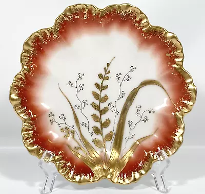 Buy Antique AK AL Limoges France Plate Gold Encrusted Floral Leaf Red Scalloped • 70.01£