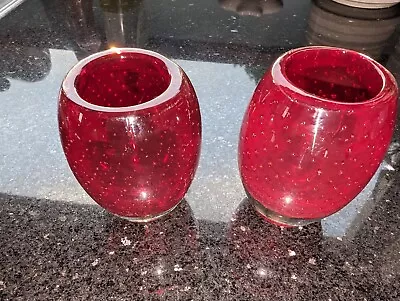 Buy  Pair Of Ruby Red  Whitefriars Vases With Controlled Bubbles By Geoffrey Baxter • 40£