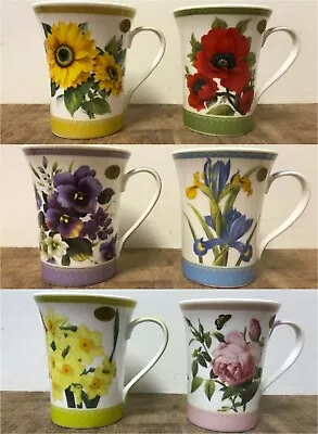 Buy Set Of 6 Flower Design Fine China Mugs Rose Daffodil Pansy Poppy Coffee Tea Cups • 29.99£