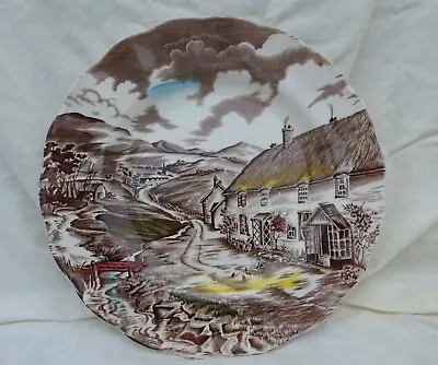 Buy Vintage Hand Coloured Scallop Rim Plate Brown Transfer Grindley Quiet Day 9.5  • 8£