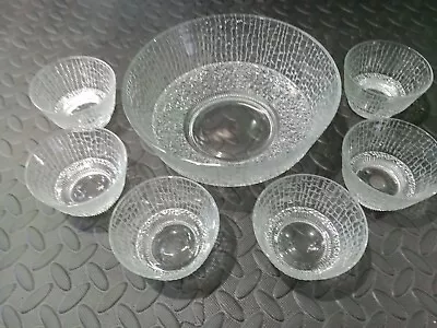 Buy Vintage Glass Trifle Bowl With Six  Ice Cream / Desert / Pudding Glass Bowls • 12.99£