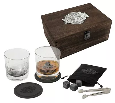 Buy Harley-Davidson® Bar & Shield Logo Premium Whiskey Glass Wooden Box Gift Set • 109.99£