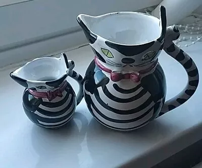 Buy Pair Vintage Italian Pottery Pussy Cat Jugs Signed  • 30£