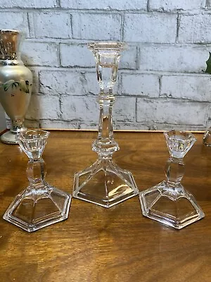 Buy VTG Crystal Candle Holders Set Of 3 Two 4” Tall  & One 8” Tall • 18.64£