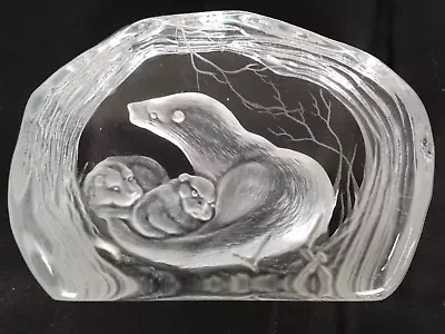 Buy Vintage Dartington Glass Crystal Otter With Cubs Paperweight Signed Capredoni • 8.99£