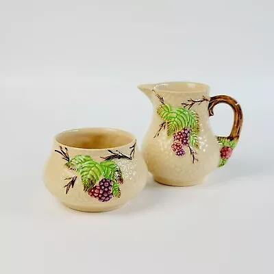 Buy Wade Bramble Creamer & Sugar Bowl Beige Textured Purple Berries & Leaves England • 18.43£