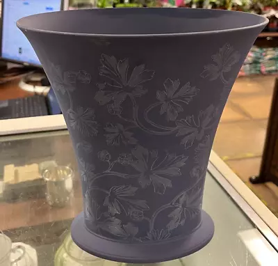 Buy RARE Wedgwood Interiors Portland Blue Jasperware Floral Etched Vase • 45£
