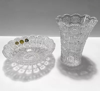 Buy Vintage Czech Tom Bohemia Hand Cut Lead Crystal Bowl And Vase, Queen Lace • 138.86£