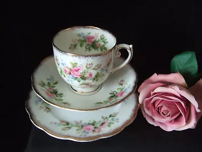 Buy Vintage Roslyn Moss Rose  Bone China Tea Cup Saucer & Plate Trio • 5.99£