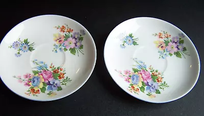 Buy Pair Of Shelley Summer Bouquet Coffee Saucers Regent Shaped Blue Handle • 4.99£