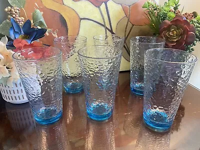 Buy 6 Vintage Teal Blue Tumblers Libbey Crackle Pebbled Bubble Iced Tea Glasses • 35.48£