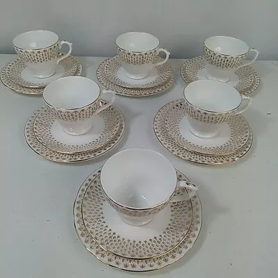 Buy Duchess Raindrops Tea Set Cakes Plates 6 Person Bone China White Gold • 27.96£