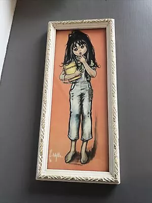 Buy Vintage Retro Big Eyes Grammaire Girl Picture. Lolylle Glass Framed Picture Art • 12£