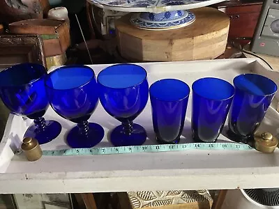 Buy Bristol  Blue Wine Glasses X3 And 3x Tumblers,all In Good Condition No Defects. • 60£