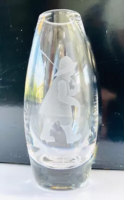 Buy Stuart Lead Crystal Glass Bud Stem Art Vase Hand Engraved Etched Fisherman • 10£