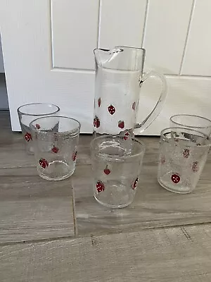 Buy Vintage Gisela Graham JUG & 5 X LARGE Tumbler Glasses Embossed Strawberries • 185£