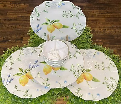 Buy 🍋🐝 8-Pc Rachel Ashwell Shabby Chic Melamine Dinner Plates & Bowls Lemon Floral • 55.41£