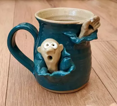 Buy Vintage Hand Thrown Ugly Mug Funny Face Large Coffee Cup Folk Art Utensil Jar • 12.99£