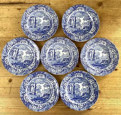 Buy Set Of Seven Spode Blue Italian Scalloped Edge Tea Plates - 16 Cm Diameter • 5.99£