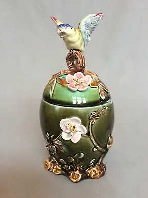 Buy George Jones Style Majolica Pottery Lidded Bowl With Flowers & A Bird Handle Vgc • 65£