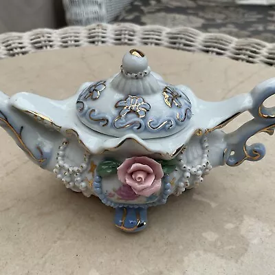 Buy VTG Ceramic Small Teapot With Lid 3.5” Tall Capodimonte Style 3d Roses • 36£