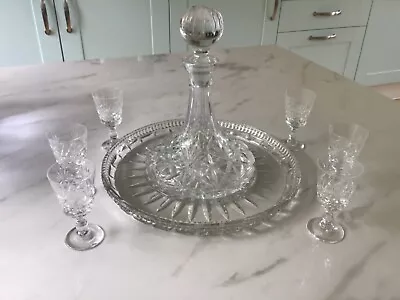 Buy Miniature Cut Glass Decanter With Six Liquor Glasses And Glass Tray • 22£