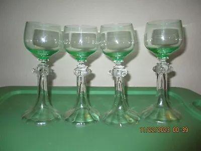 Buy Bohemian Moser Antique Green Top Art Wine Glasses (set Of 4)  SALE • 93.15£