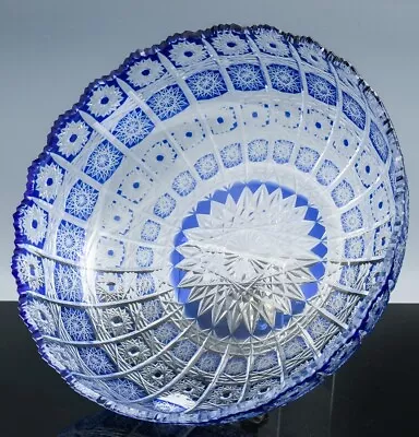 Buy Ex.fine Cobalt Blue Cut To Clear Bohemian Czech Crystal Glass Centerpiece Bowl • 121.54£