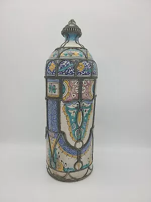 Buy Vintage Morocco Mediterranean Vase Chain Wrapped Lined Filigree Moroccan Pottery • 326.18£